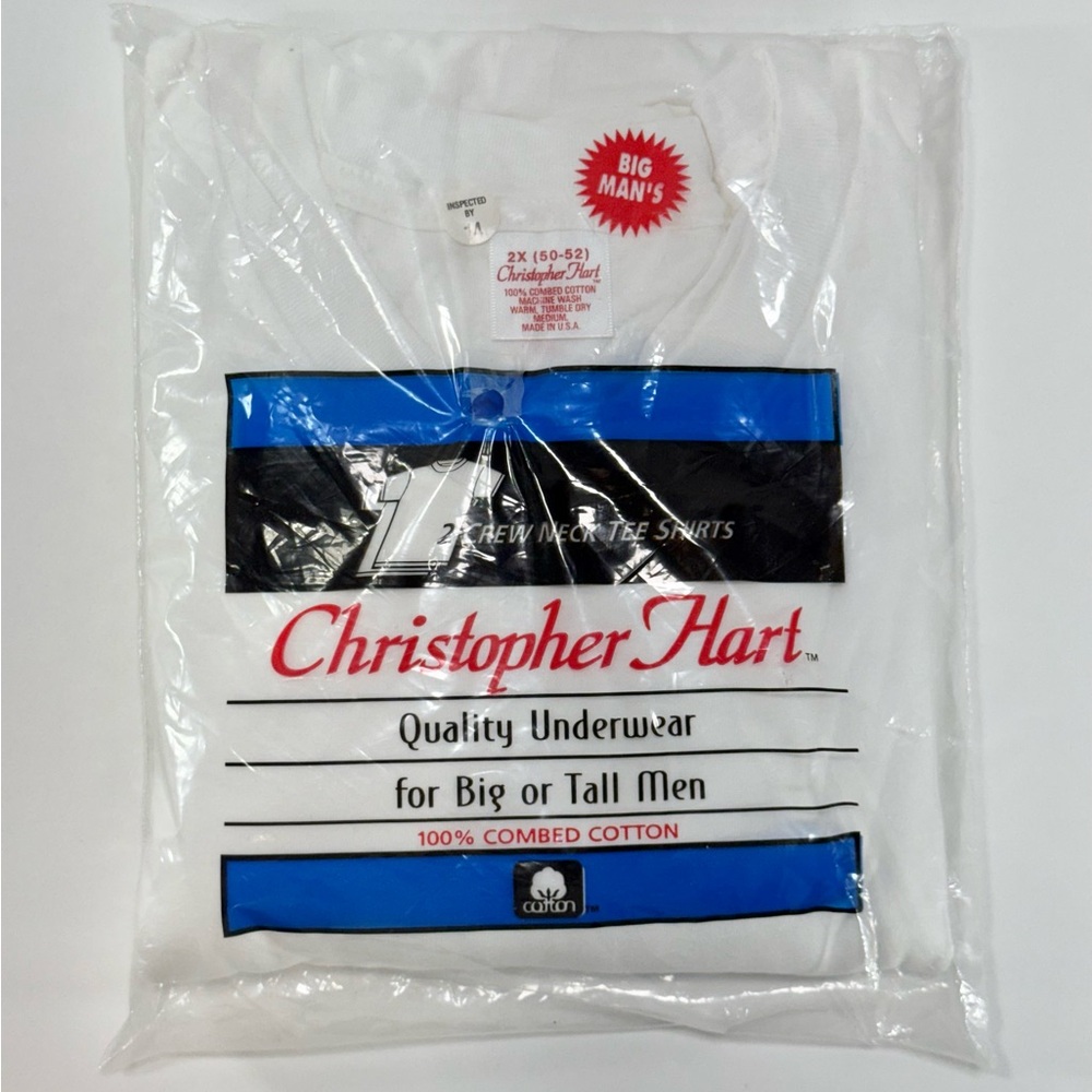 Vintage Christopher Hart Men’s 2X Big Man’s Crew Neck White Under Shirt